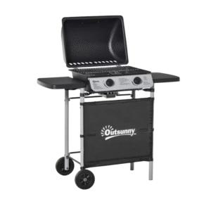 Barbecue a Gas, 2 Fuochi da 2.8kW, con Mensole Laterali e Ruote