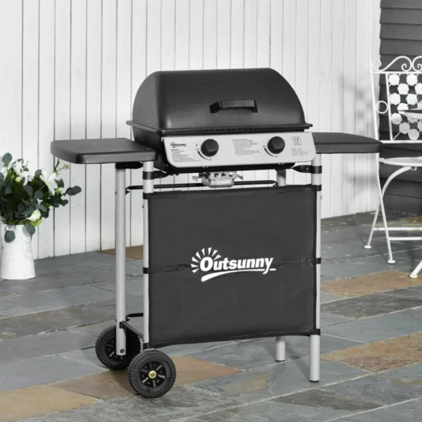 Barbecue a Gas, 2 Fuochi da 2.8kW, con Mensole Laterali e Ruote - immagine 4