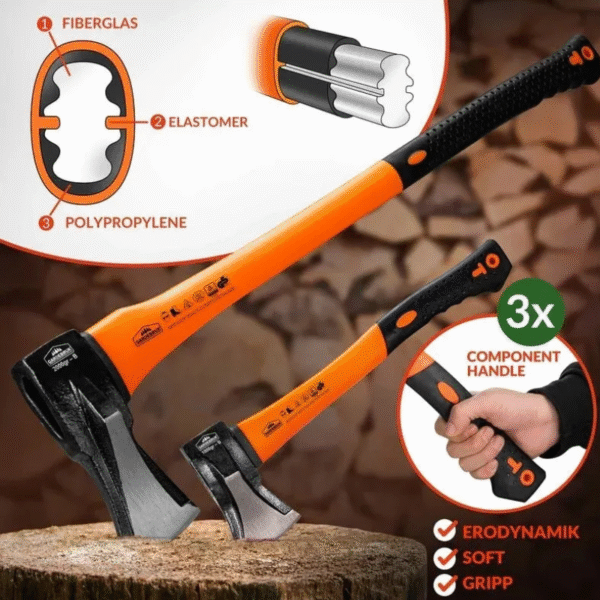 Set Ascia Spaccalegna e Accetta con Manico Ergonomico per Spaccare Legna - immagine 2